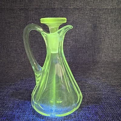 Antique EAPG Molded & Blown Heavy Glass Cruet 5.25″ Manganese Glow W Stopper ECU