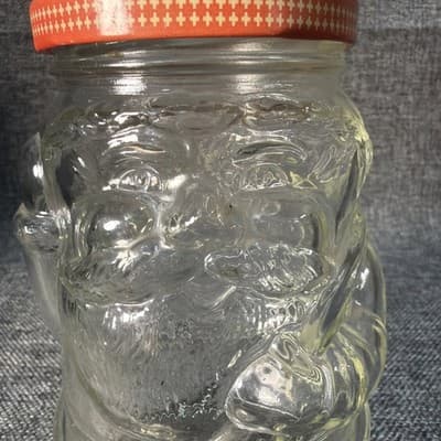 Kraft Vintage MCM Jelly Jar With Original Lid Santa Claus Gifts Glass Holidays