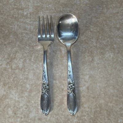 Community White Orchid Silverplate, Baby Child Fork & Spoon 4.75"