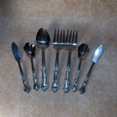 7 Pcs Pfaltzgraff HEIRLOOM REMEMBRANCE BETHANY Stainless Silverware Serving Set