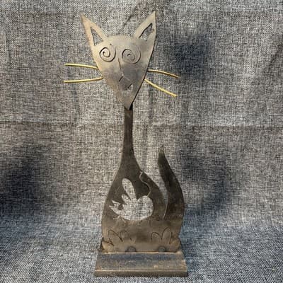 Vintage Iron Cat w Mouse 1990’s Artist Chris Seeman Atomic Style Handcrafted 18”