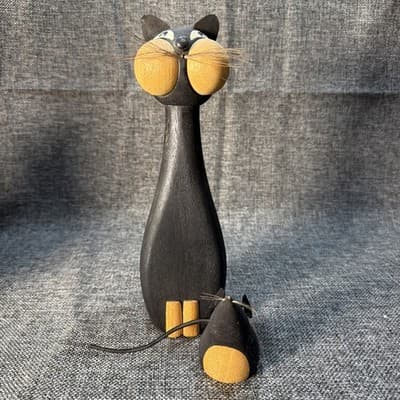Laurids Lonborg Denmark Wooden MOUSE CAT Figurine Vintage MCM Carved Teak Danish