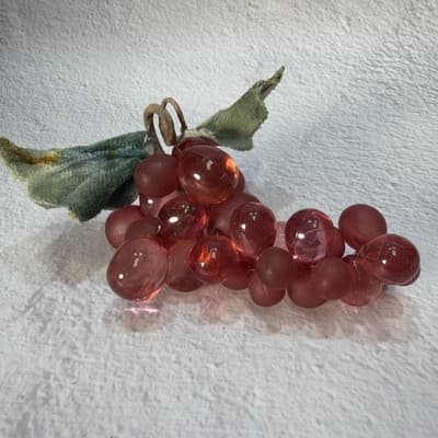 Vintage Small Cluster MCM Purple Lucite Acrylic Grapes Cluster Set with Leaves
