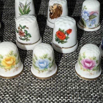 Vintage Ceramic Porcelain Thimbles Lot of 13 Mixed & Floral Sewing Trinkets