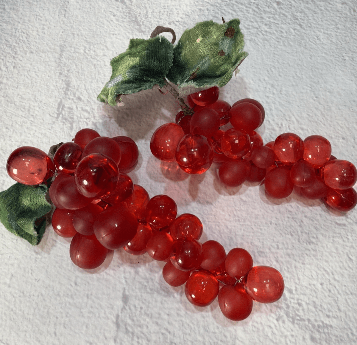 Vintage Set Of 2 Small MCM Ruby Red Lucite Acrylic Grapes Cluster Set Velvet