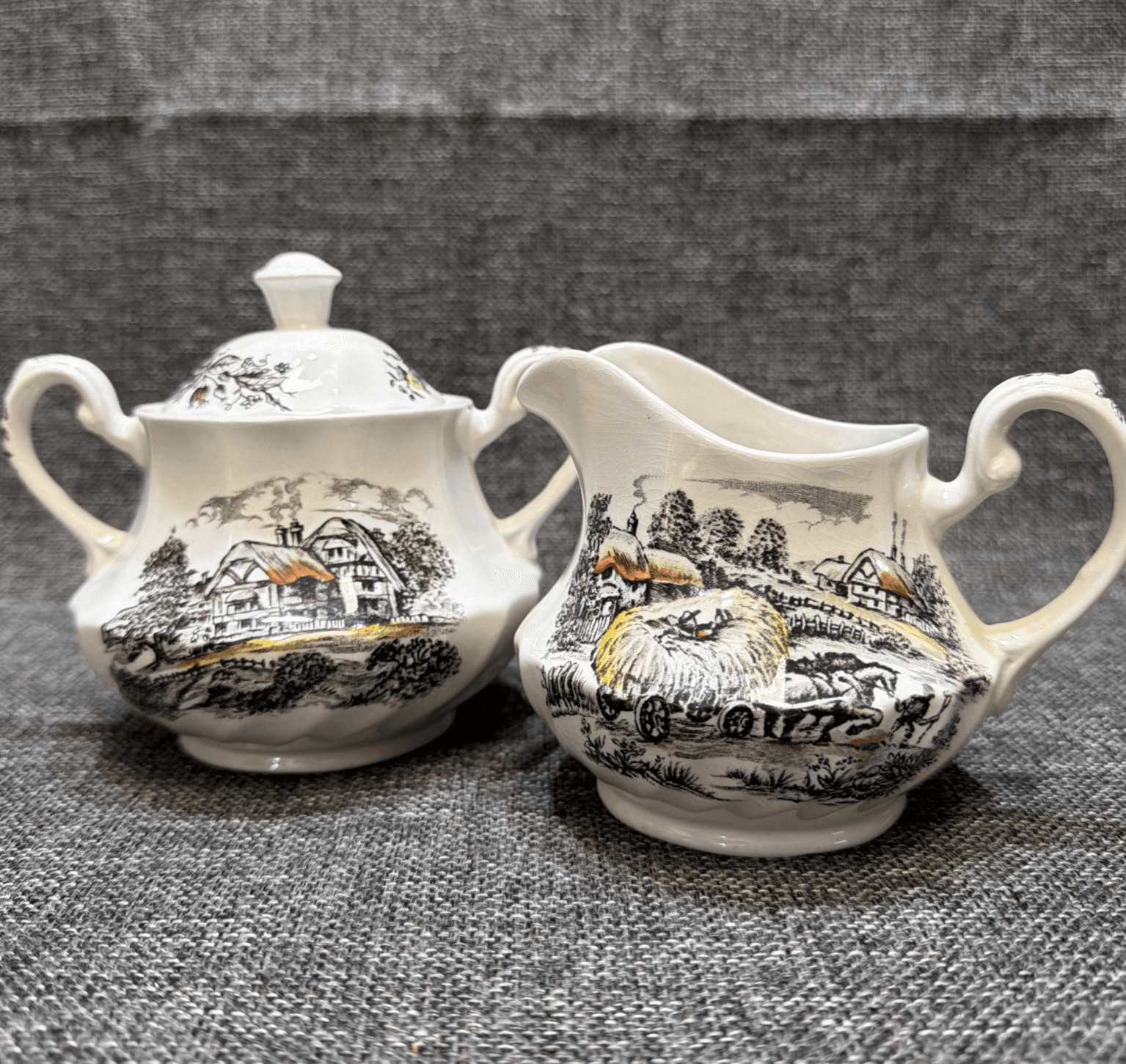 Vintage STAFFORDSHIRE Ironstone YORKSHIRE Creamer & Sugar Dish w/Lid