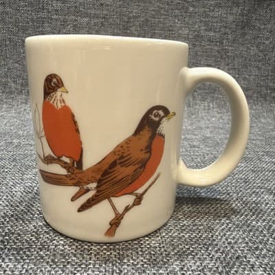Vintage Otagiri Japan American Robin Ceramic Coffee Mug Bird Songbird Double