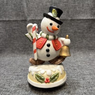 Vintage 1960 Taiwan Bisque Musical Frosty The Snowman Rotating Christmas Song