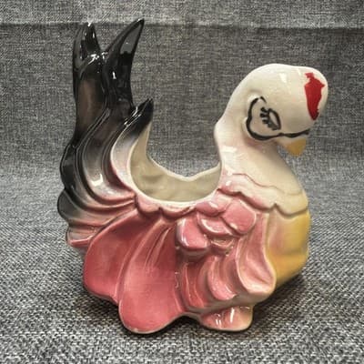 Vintage Royal Copley Rooster Hen Nesting Planter/Vase Tilted Head Multicolor