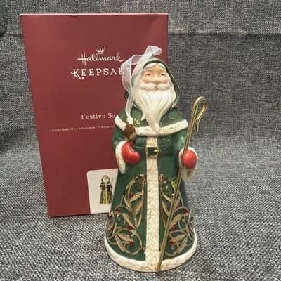 Hallmark Festive Santa Porcelain Christmas Ornament Edythe Kegrize Old World