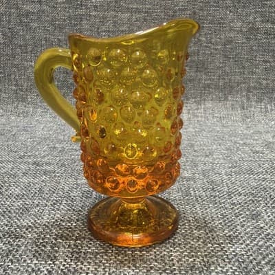 Vtg Kanawha Glass Amberina Hobnail 3 3/4” Glass Mini Footed Pitcher Creamer