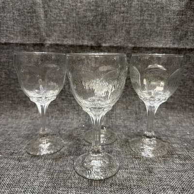 LIBBEY CHIVALRY HOCK WINE GOBLET CLEAR GLASS STEM BARWARE 6" TALL 4 PCS Vintage