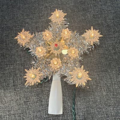 Merry Bright 6.5" Silver Garland Christmas Star w/ Blinking Clear Lights Tree