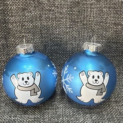 Christmas Krebs Polar Bears Scarf Glass Ornaments Glitter Blue/White Snowflakes