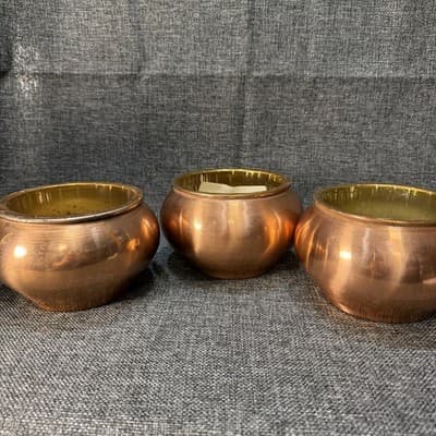 Vintage Copper Plated Bowl Planter F.T.D.A Made In Taiwan 1984 Set Of 3 Matching