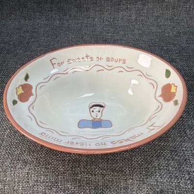 VTG Ruth Price Pennsylvania Dutch Motto Ware Candy Dish For Sweets Or Sours