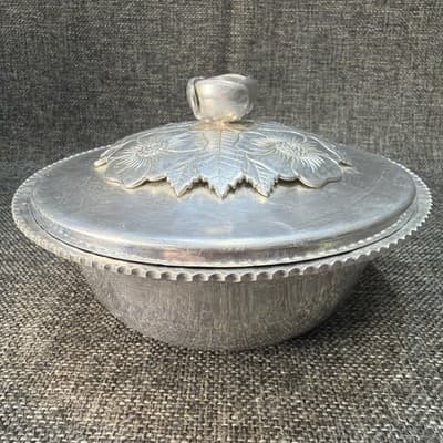Vintage Continental Silver Wild Rose W Pyrex 465 Dish # 1057 Aluminum Bowl w Lid