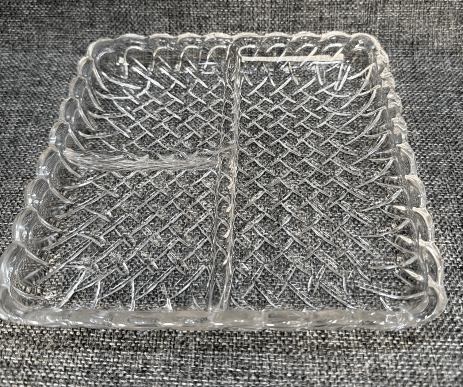 Vtg 7.5" Clear Square Glass Art Deco 3-Part Divided Relish Tray Plate Trinket
