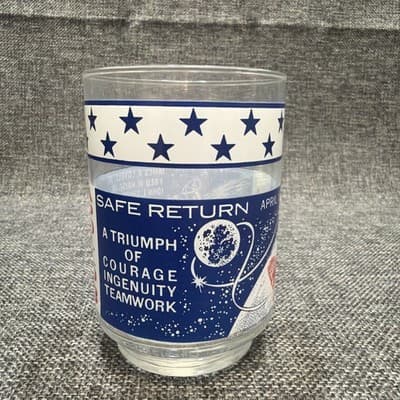 Vintage Apollo 13 Man On the Moon Glass April 1970 Red, White, And Blue 12 Oz