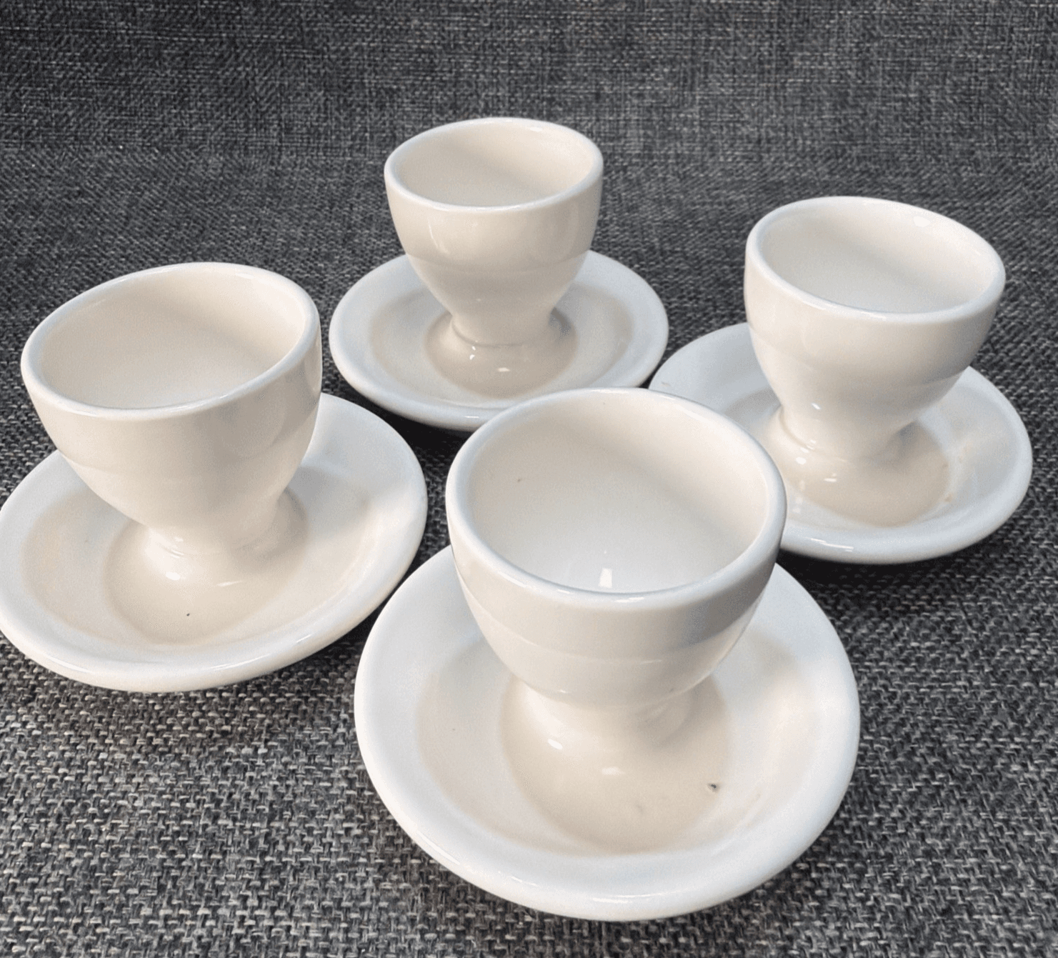 4 Pcs Antique White Ceramic Spoon Rest Egg Cups 3.75" Vintage