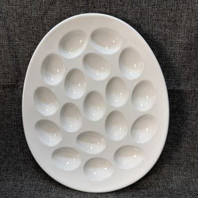 White Porcelain Large Oval Deviled Egg Plate Dish - Holds 18 Eggs Speckled