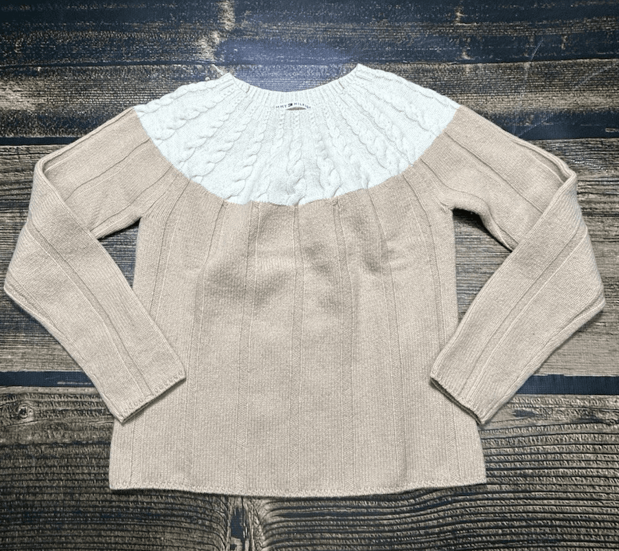 TOMMY HILFIGER Womens M Jumper Sweater Lambs Wool Beige Cream Light Weight