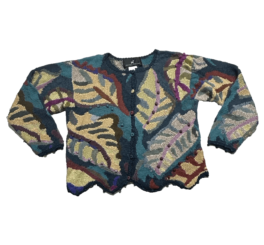 Women’s Peruvian Connection Leaves Sweater 100% Pima Cotton Greens Size Medium