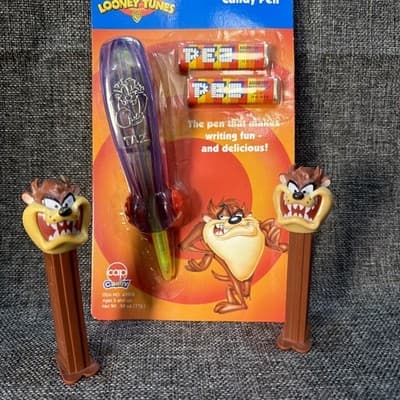 1999 Hasbro Candy Pen PEZ - LOONEY TUNES - TAZ Tasmanian Devil & 2 Dispensers