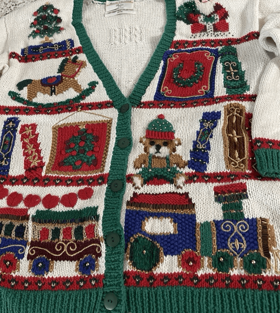 Marisa Christina Vintage Holiday Cardigan Sweater Size PS 90s Christmas Cotton M