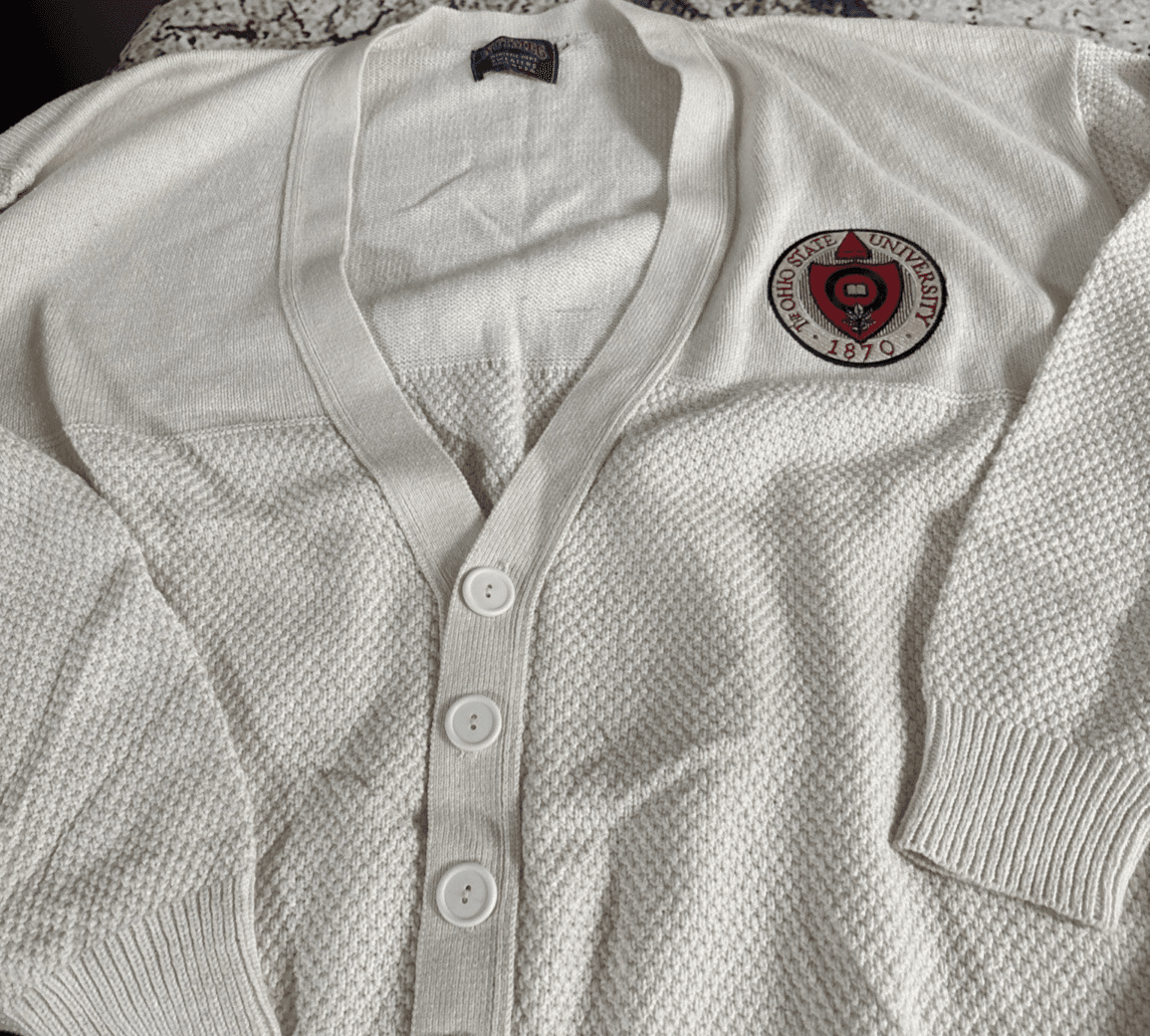 VTG Buckeye Football Cardigan Sweater Men’s Size L Button Ohio State 1870 Patch
