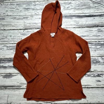 Womens S Design Barn Burnt Orange Fall Pull Over 100% Wool Hooded Vintage Pocket