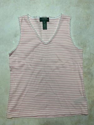 Ralph Lauren RL cotton petite medium pink & white striped blouse