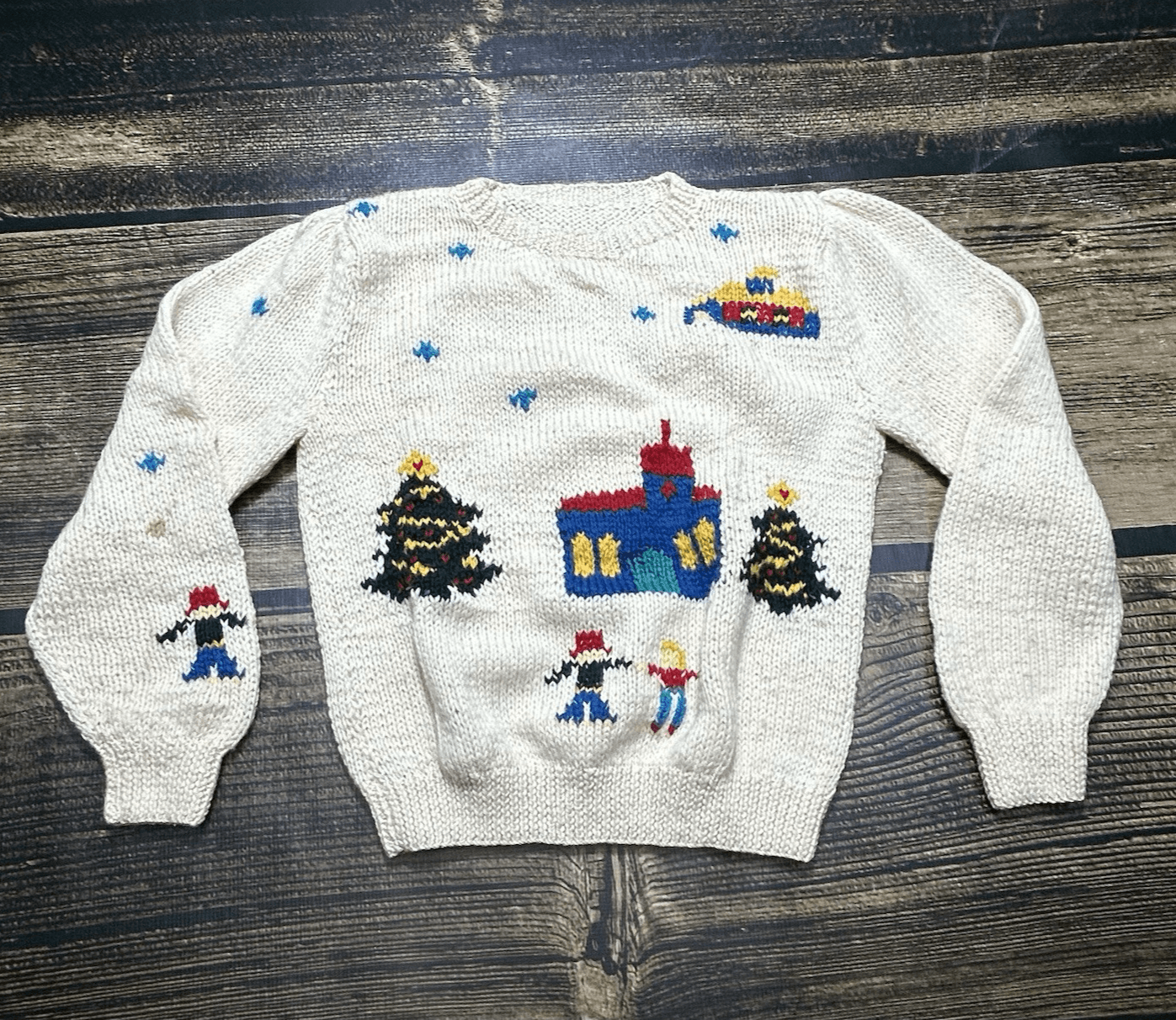 Vtg Hand Knit Retro Pixelated Theme Ugly Christmas Sweater Men’s S Women’s M L