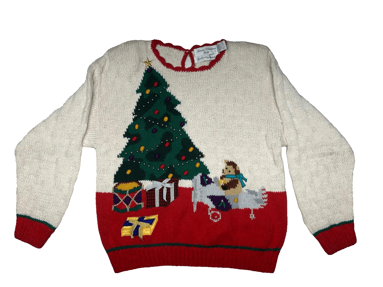 Womens Size Small XS Sweater Christmas Tree W Toys Vintage Marisa Christina