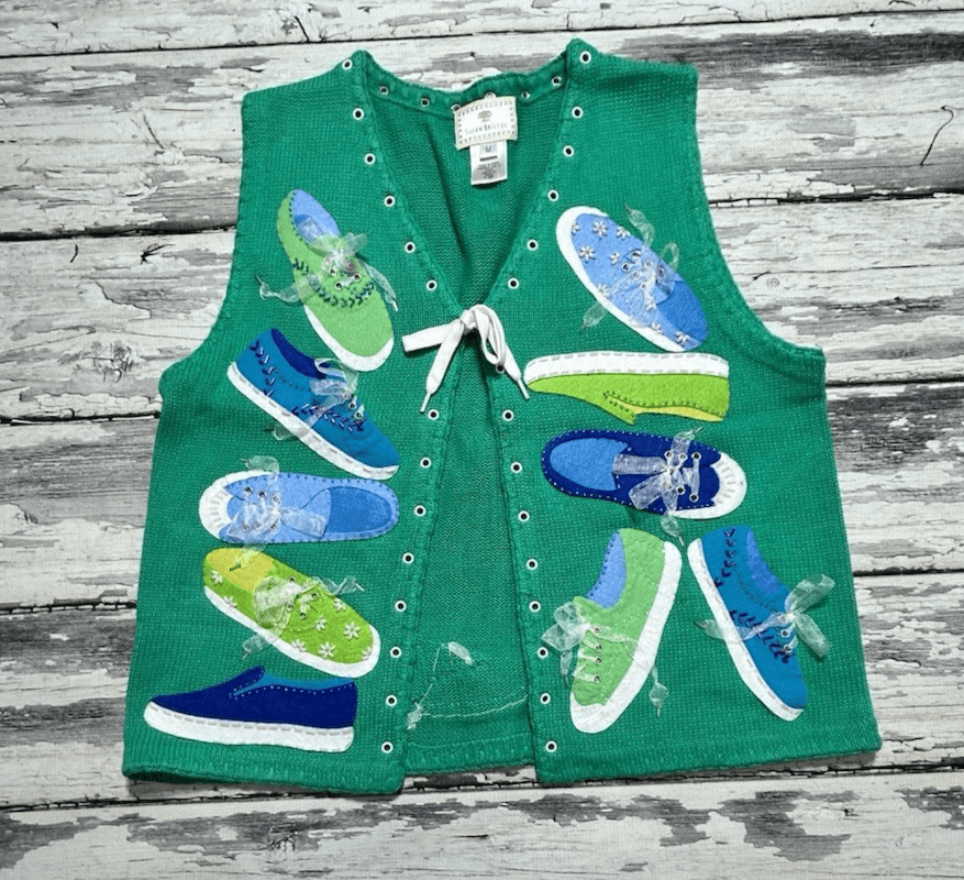 Vintage 90s Susan Bristol Knit Sweater Vest Tennis Shoes Button Womens M