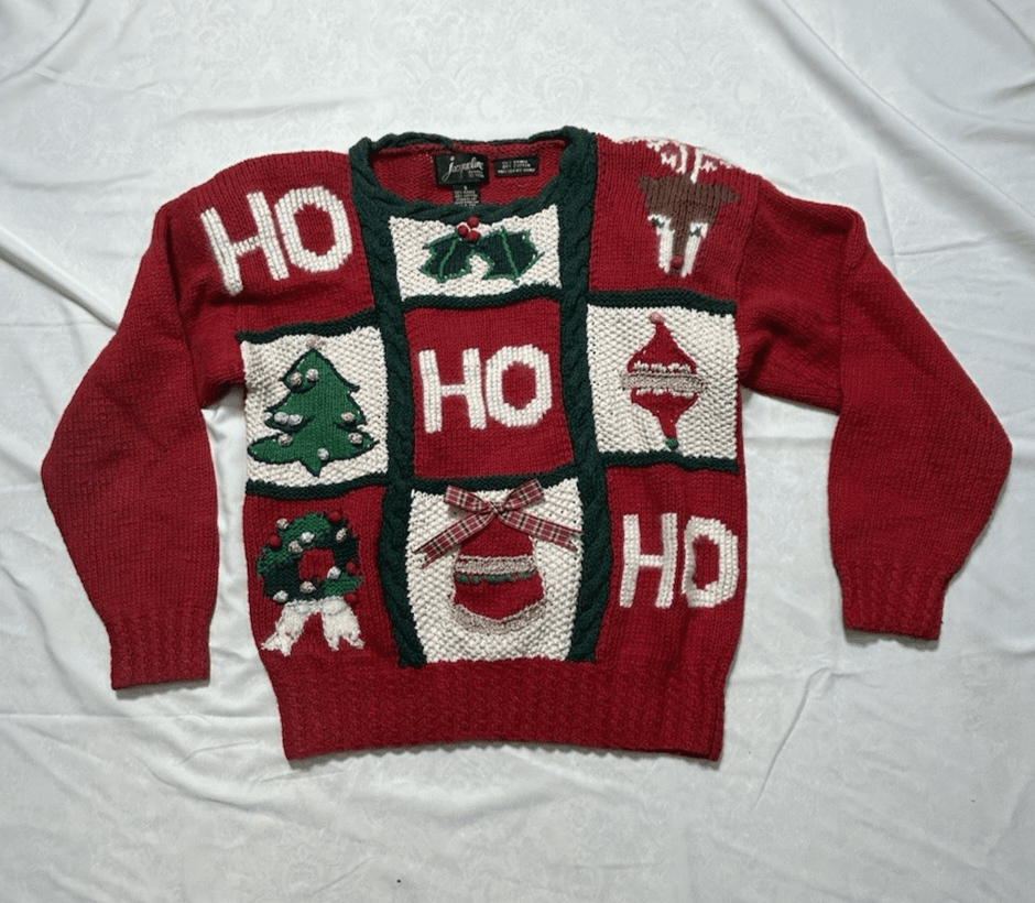 VTG Embellished Ho Ho Ho Santa Claus Ugly Christmas Sweater Women’s Small Petite