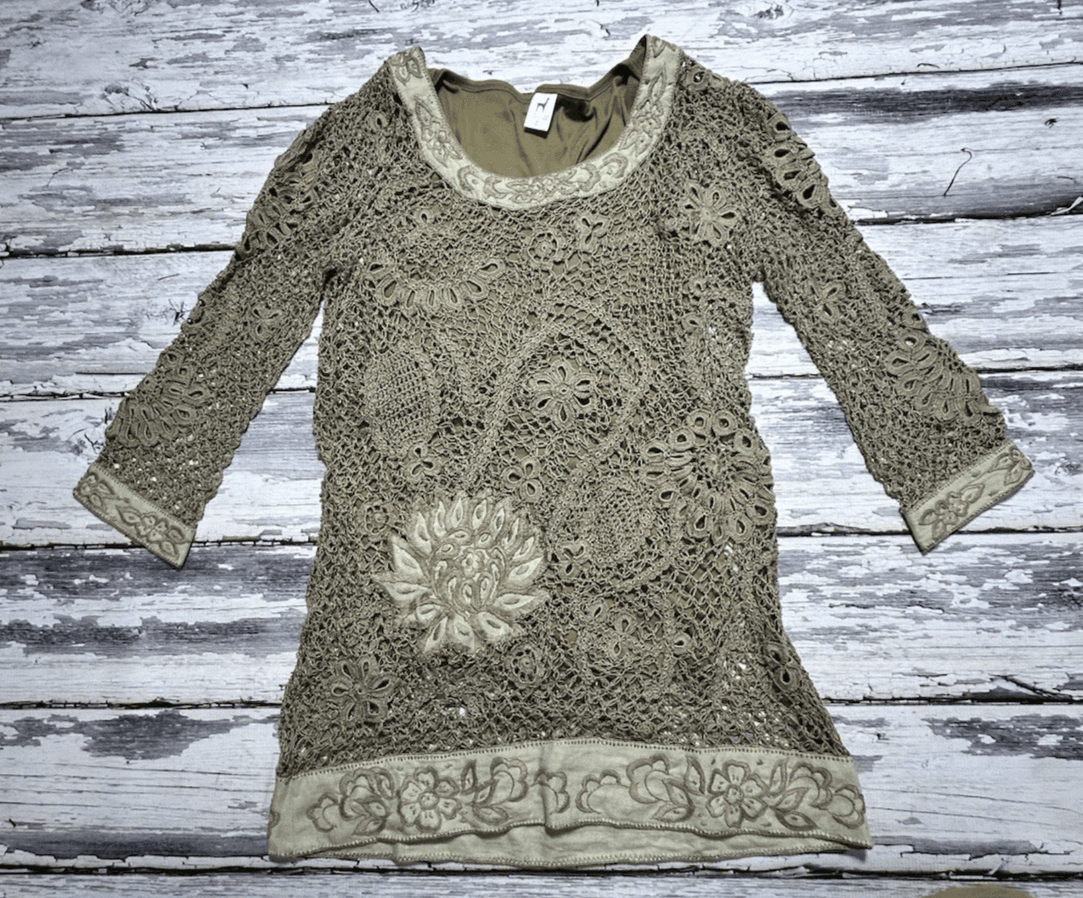 Peruvian Connection Trattoria Pima Cotton Waffle Tunic Open Knit Tank Top SMALL