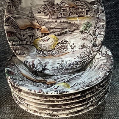 Staffordshire YORKSHIRE Ironstone Soup Salad Bowl England Farm Hay Set Of 6