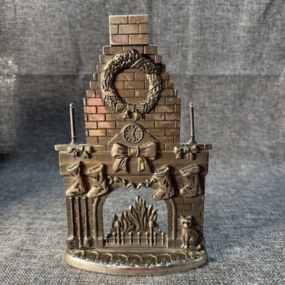 VTG Godinger Silver Art Christmas Fireplace Candle Holder Cat Wreath Stocking
