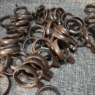 48 Vintage Kirsch Brown Plastic Cafe Curtain Rings 1.25" ID For 1" Rod Lot VTG