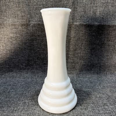 Vintage White Milk Glass Bud Vase 8" Tiered Base Mid Century Farmhouse Style