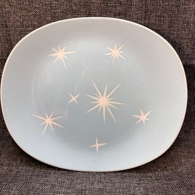 Vintage Harker Harkerware Star Lite Sky Blue 11” Plater Plate Utensil Marks