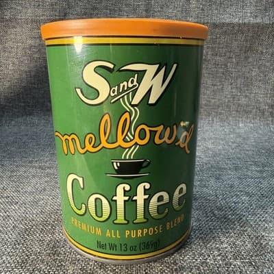 Vintage S&W Mellow’d Coffee Tin 13 oz Green Orange Advertising Can W Lid 1996
