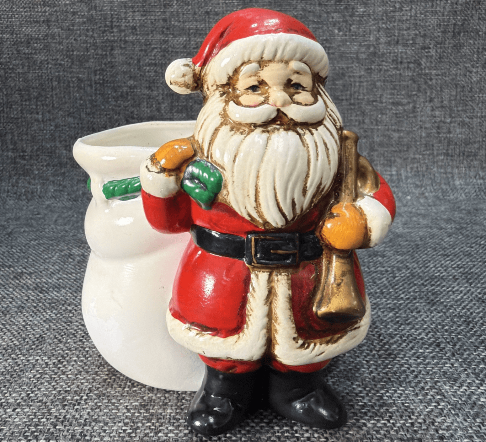 Vintage Napco Santa Claus Holding Gift Bag Planter Figurine 5" With Label
