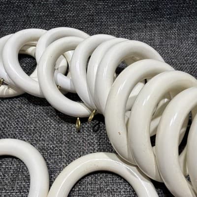 22 Vintage Wood Curtain Rings Painted White 2 7/8 w x 1/2 t Grandma Cottage Core