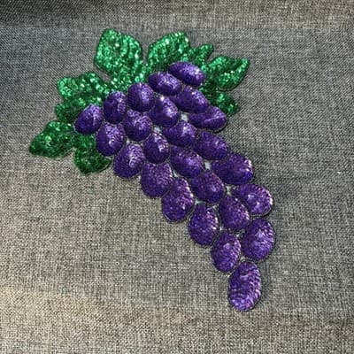 Vintage Large 13” Beaded Sequin Grapes Colorful Applique Sew On Purple Green