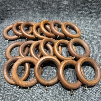 Lot Of 18 Vintage 2.5” Wooden Curtain Drapery Rings Hooks Eye Screw Brown 70's