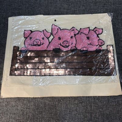 Large 10.75" Sequin Beaded Appliqué Patch Sew On Pigs In Trough Vintage Show
