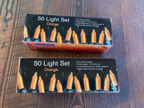 2 Orange String Lights Halloween total 50 Lights each 17.8’ New Tested Holiday
