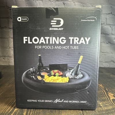 Diveblast Floating Tray for Pools and Hot Tubs Black Holds Phones, Drinks Snacks